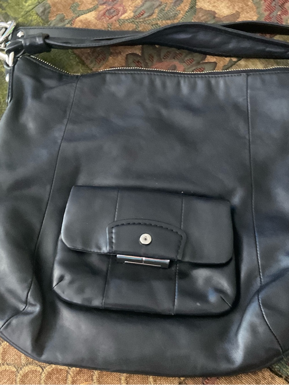 Coach Black Leather Shoulder Bag with Front Pocket
